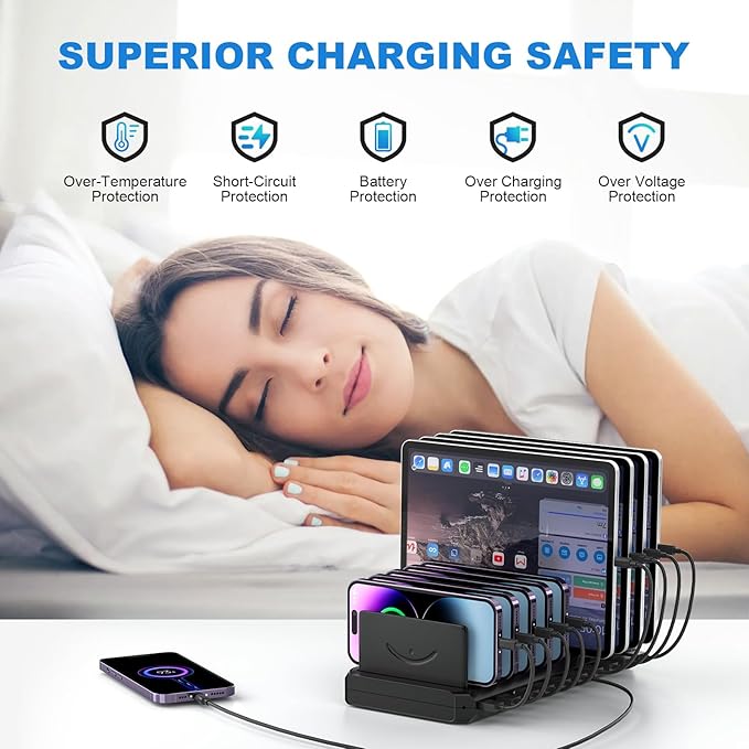 Charging Station for Multiple Devices, Cinlinso 60W 10 Port USB Fast Charging - Image 6