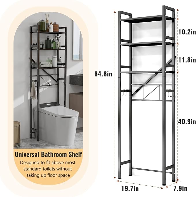 Over The Toilet Storage Cabinet, Metal 3 Tier Bathroom Organizer Shelf - Image 2