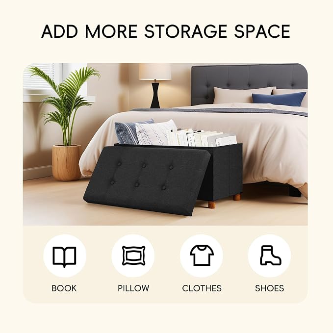PINPLUS Storage Ottoman Cube, Foldable Fabric Footrest, Comfortable Seat - Image 5
