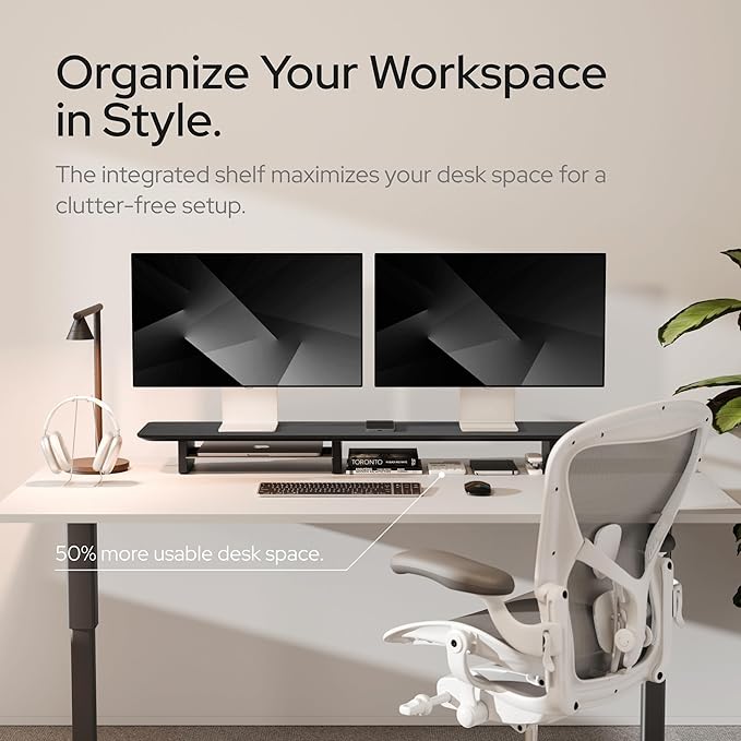 KIVY Dual Monitor Riser With Integrated Metal Shelf - Image 2