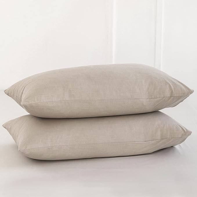 MooMee Bedding Pillowcases Pack of 2 100% Washed Cotton Linen Like Textured by MOOMEE