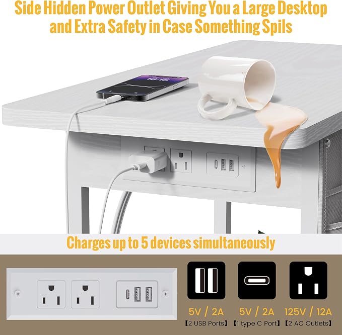 Small Side Table with Charging Station, Narrow Nightstand Bedside Tables with - Image 4