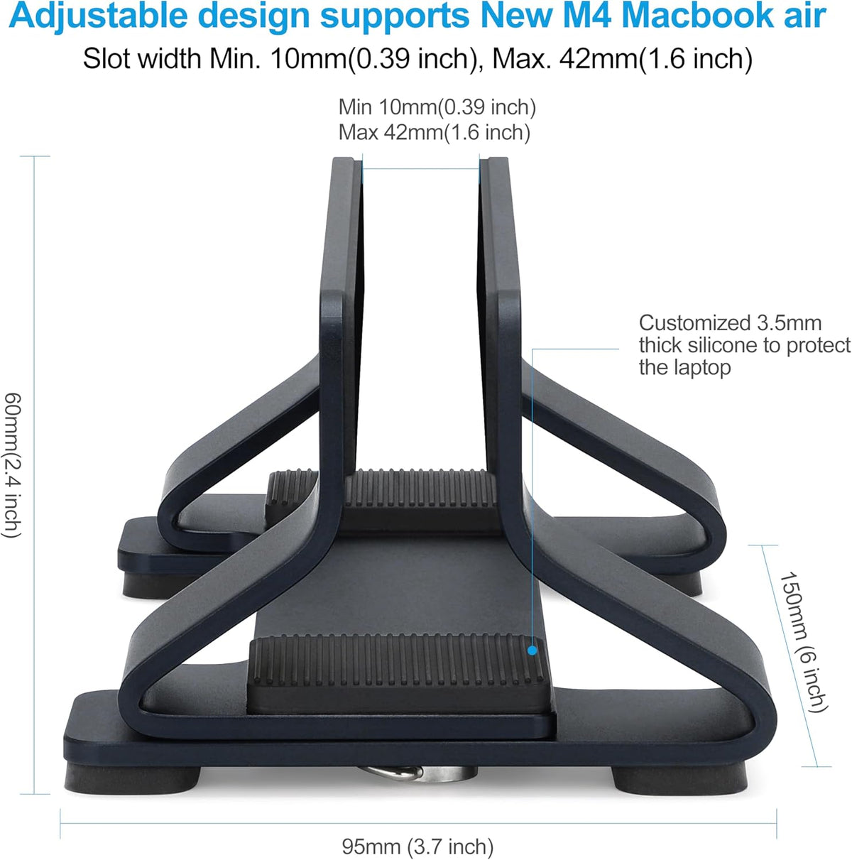 Aluminum Vertical Laptop Stand Dock Holder, Adjustable Slot Width