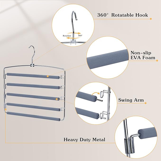 TOPIA HANGER Pants Hangers Space Saving, Non-Slip Foam Padded Organizer Hanger - Image 4