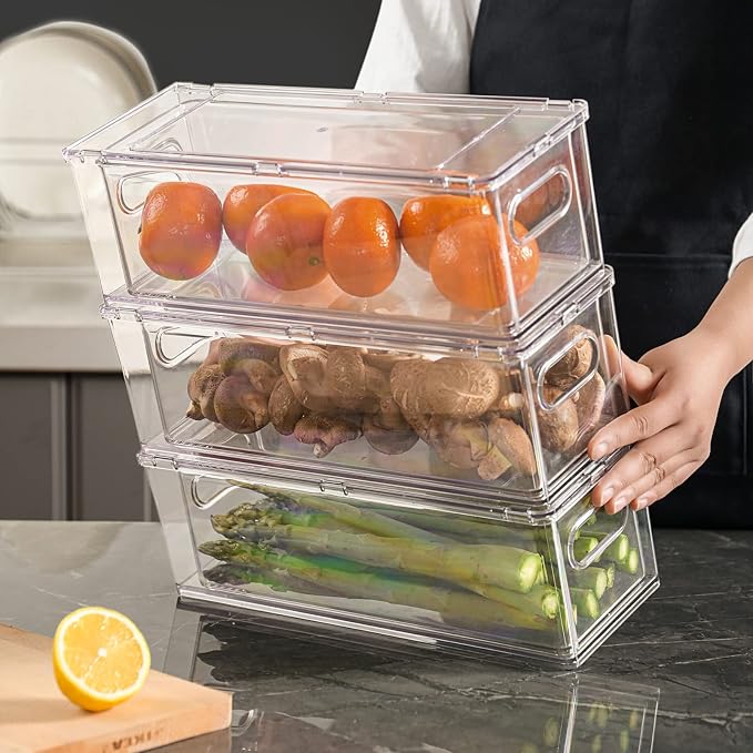 Eanpet 4Pack Stackable Refrigerator Organizer Bins Pull Out Drawer Large - Image 2