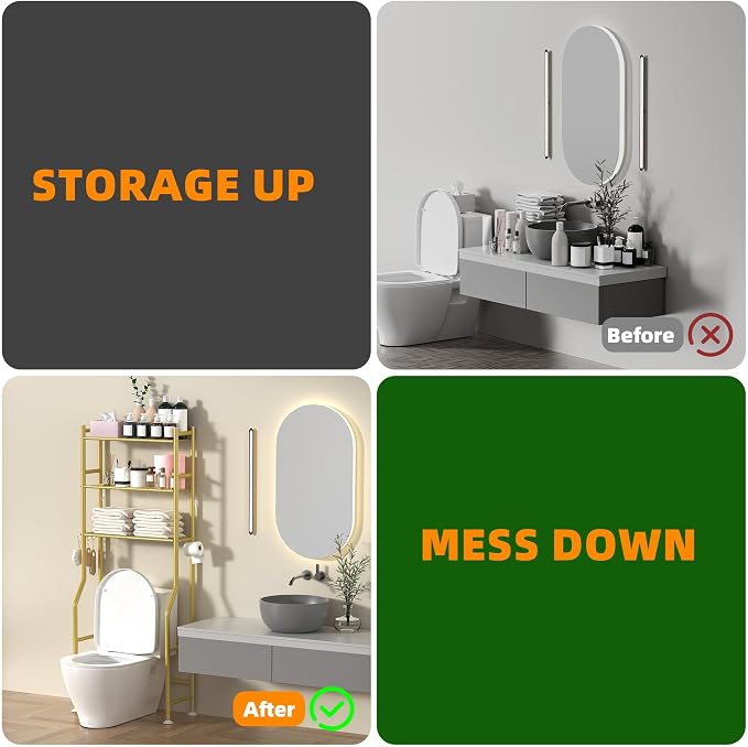 3-Tier Over The Toilet Storage, Space Saver Metal Bathroom Shelves, - Image 7