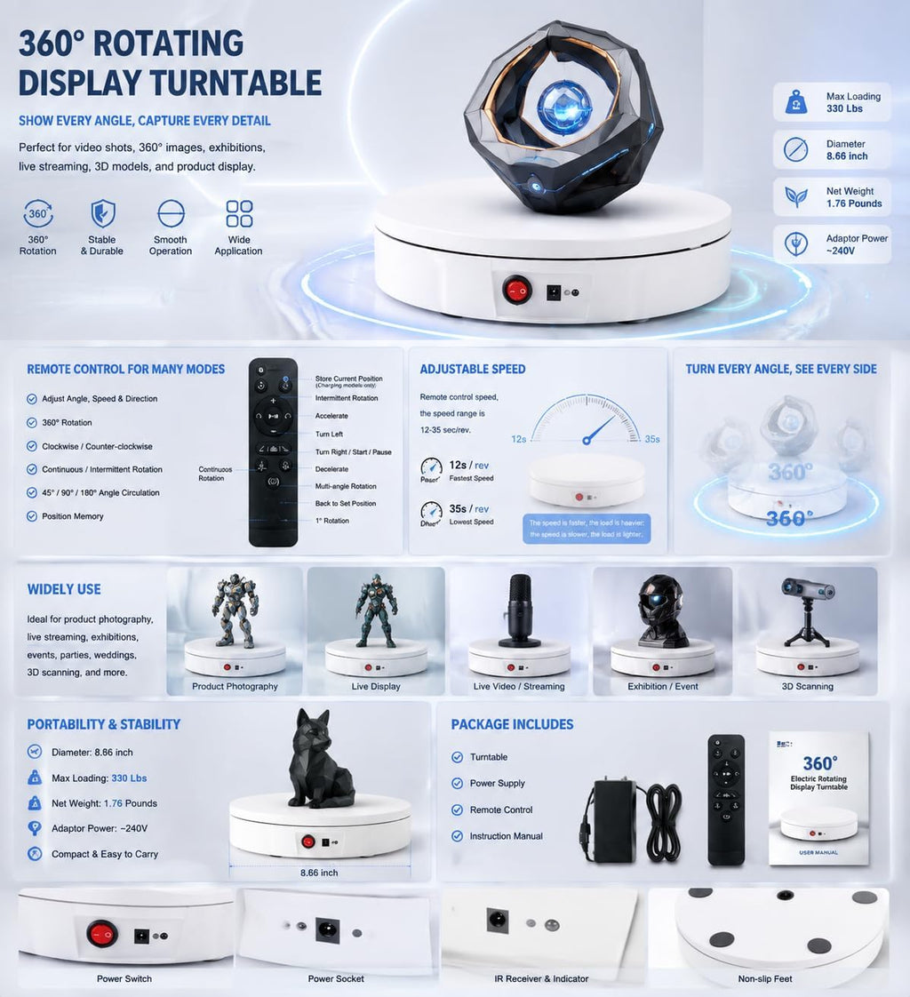 JAYEGT Motorized Rotating Display Stand, 330Lbs Load,360 Degree