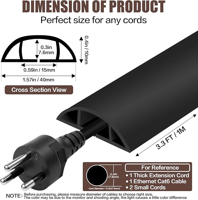 Floor Cord Cover Self Adhesive Cord Hider, 3.3FT Cable Management, Extension - Image 2