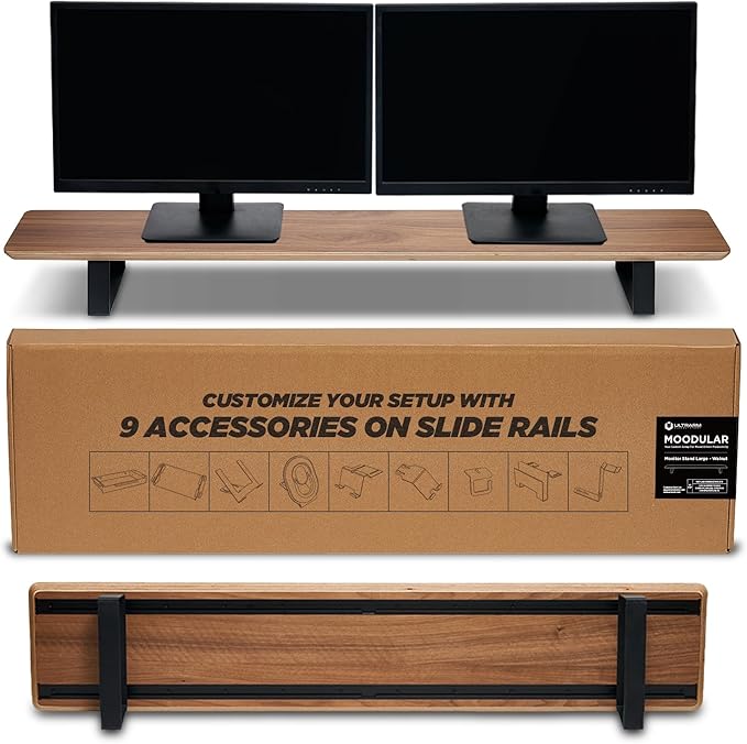 Moodular Wooden Monitor Stand 45.6” Large Desk Organizer by ULTRARM