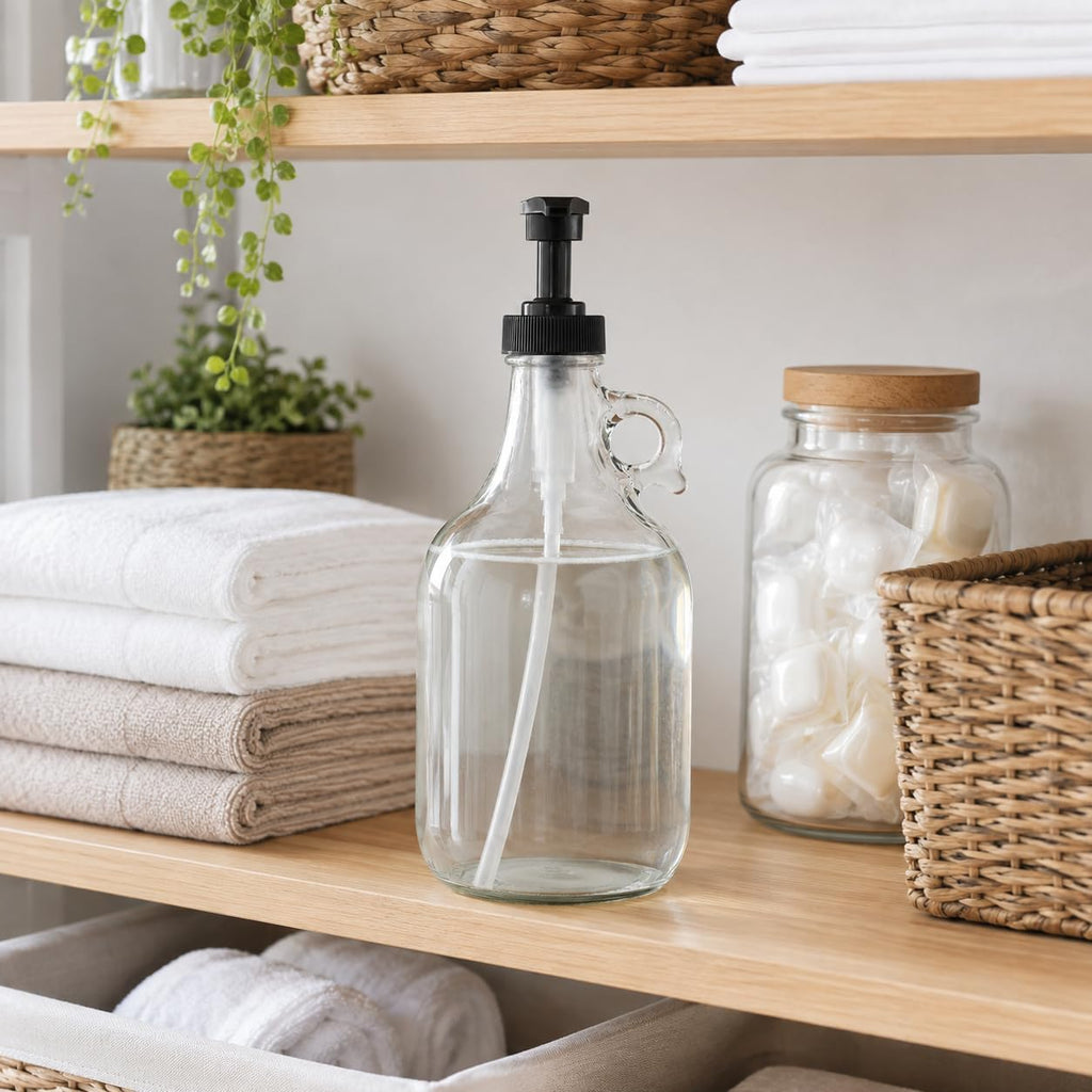 kitchentoolz Glass Laundry Detergent Dispenser with Black Pump, 64 oz