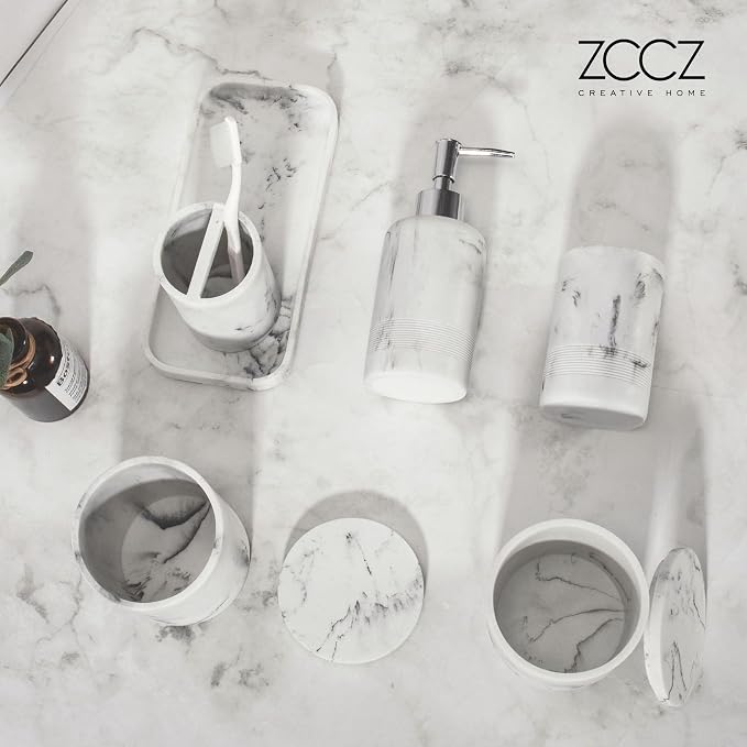 ZCCZ White Marble Bathroom Accessories Set 6 Pieces - Image 8