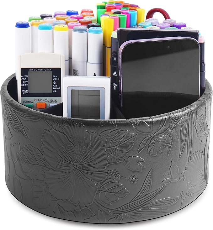 lizimandu Remote Control Holder, 360°Spinning PU Leather Desk TV Remote Caddy by LIZIMANDU