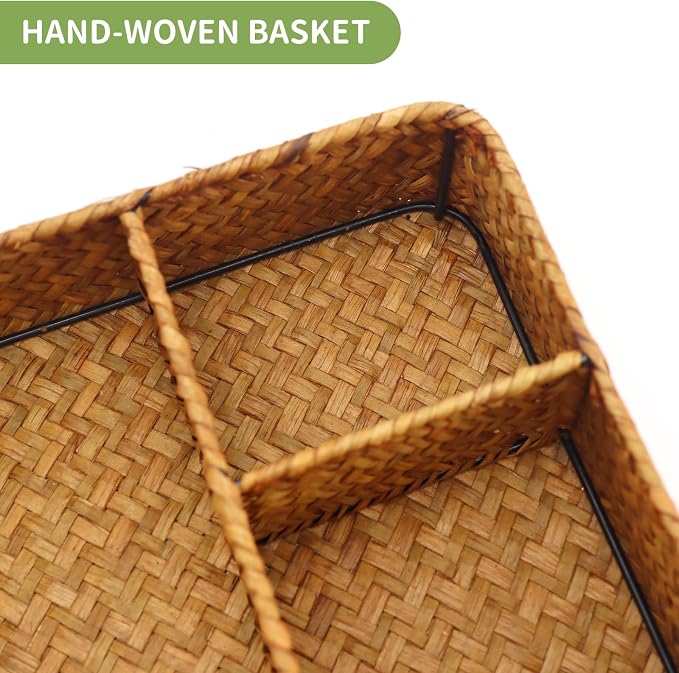 Wicker Baskets 4-Section Tea Bag/Sugar Packet Holder, Seagrass Woven - Image 2