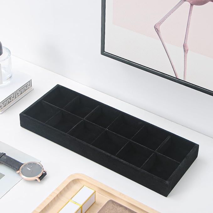 Divided Drawer Organizer, Velvet Jewelry Storage Tray - Image 3