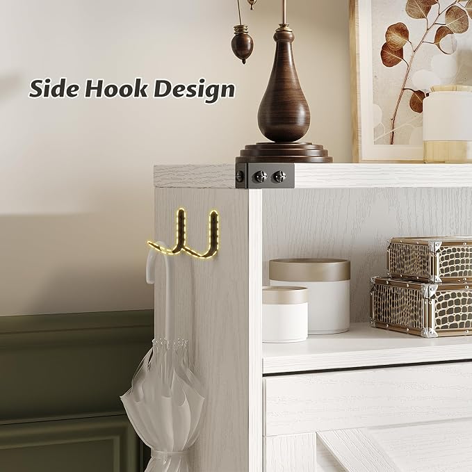 Shoe Cabinet with 2 Flip Drawers & Open Storage, Farmhouse Shoe Storage Cabinet - Image 8