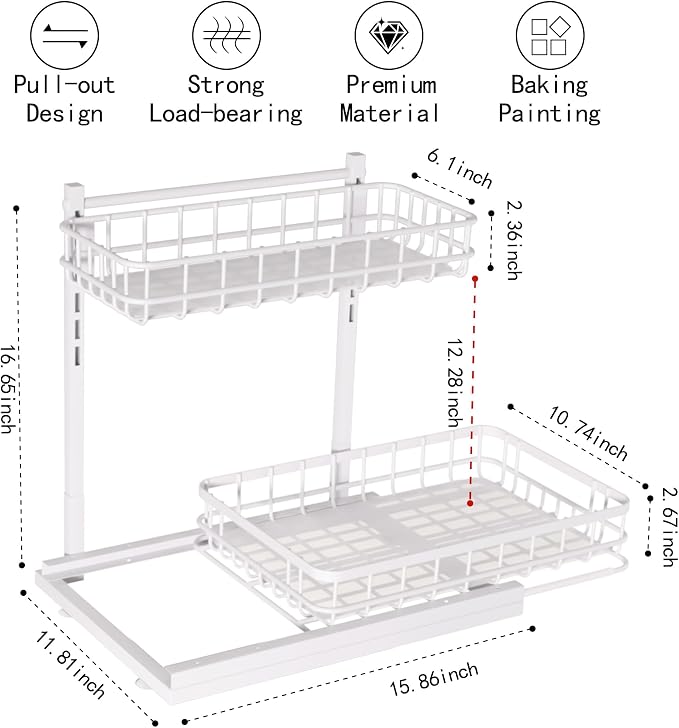 Under Sink Organizer, Adjustable Height Pull-Out Kitchen Storage Organization - Image 2