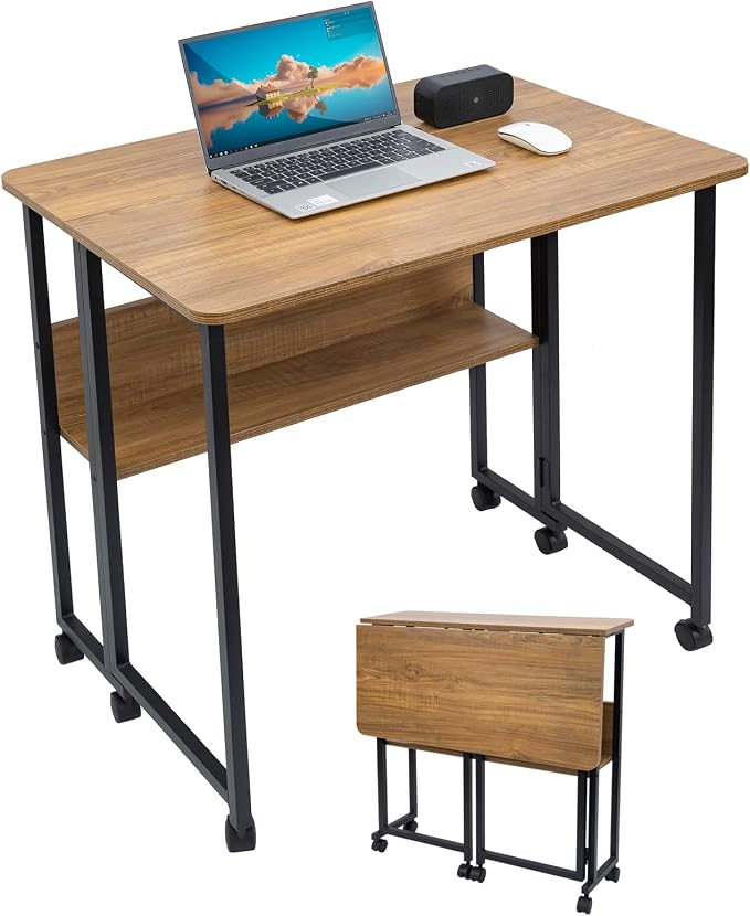 Mobile Foldable Desk w/ 6 Wheels, Portable Rolling Small Computer Desk by Windpost