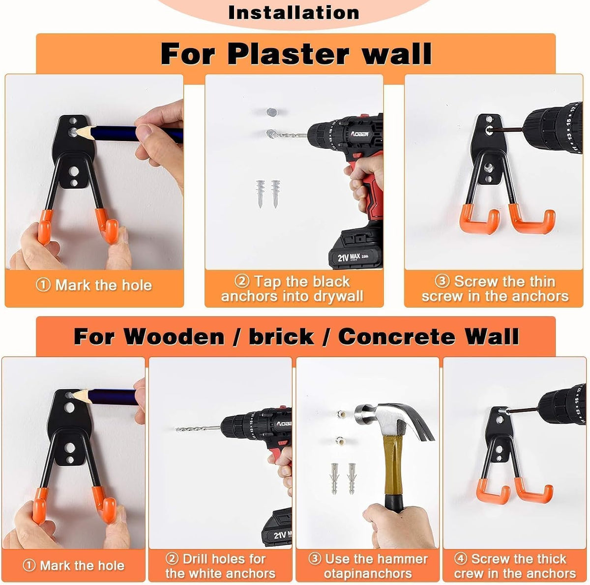 Steel Garage Storage Hooks - 32 Pack Anti-Slip Coating, Heavy Duty