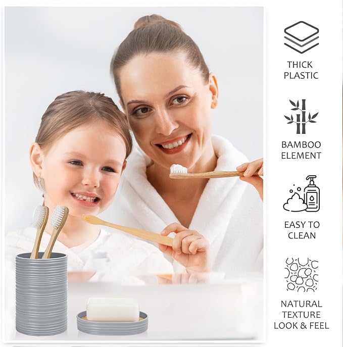 CERBIOR Bathroom Accessories Set 6 Piece Bamboo Bath Ensemble Includes Soap - Image 5