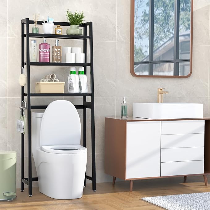 VASMIA Over The Toilet Storage, Bamboo 3-Tier Bathroom Organizer Over Toilet - Image 2