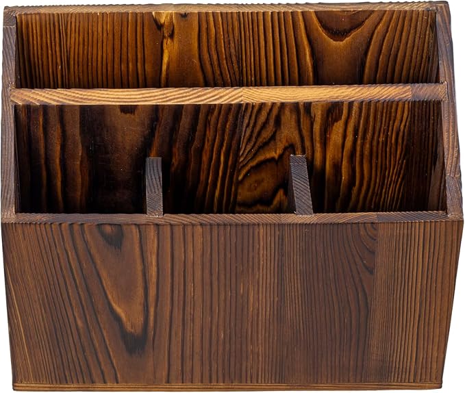 MyGift Rustic Solid Wood Remote Control Holder Caddy – Tabletop Organizer - Image 6