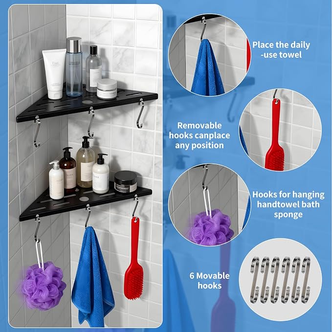 Shower Corner Shelf 304 Stainless Steel Shower Caddy 2 Tier Shower Organizer - Image 5
