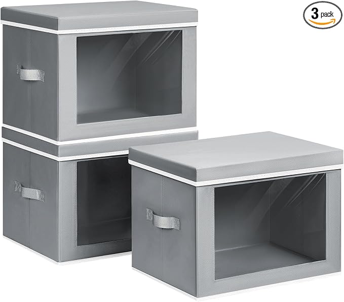 Storage Bins with Lids, 3 Pack Large Storage Cubes with Window, Closet Bins by Homsorout