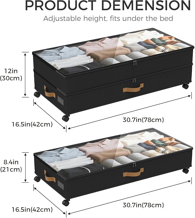 Under Bed Storage with Wheels 2-Pack, 75L XXL Under the Bed Storage Containers - Image 2
