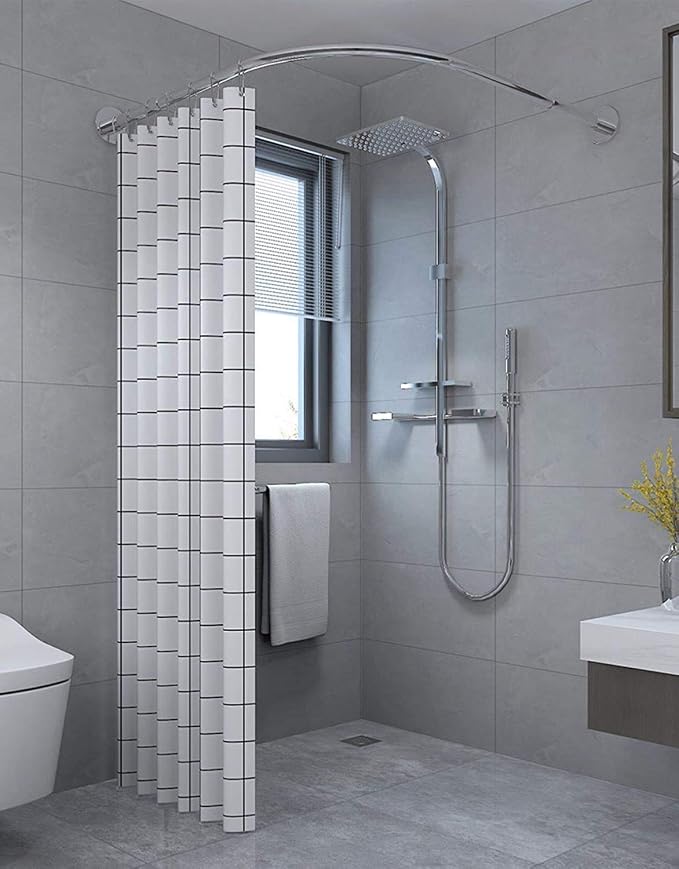 Corner Shower Curtain Rod Adjustable Stainless Steel L Shaped Rack Drill Free - Image 2