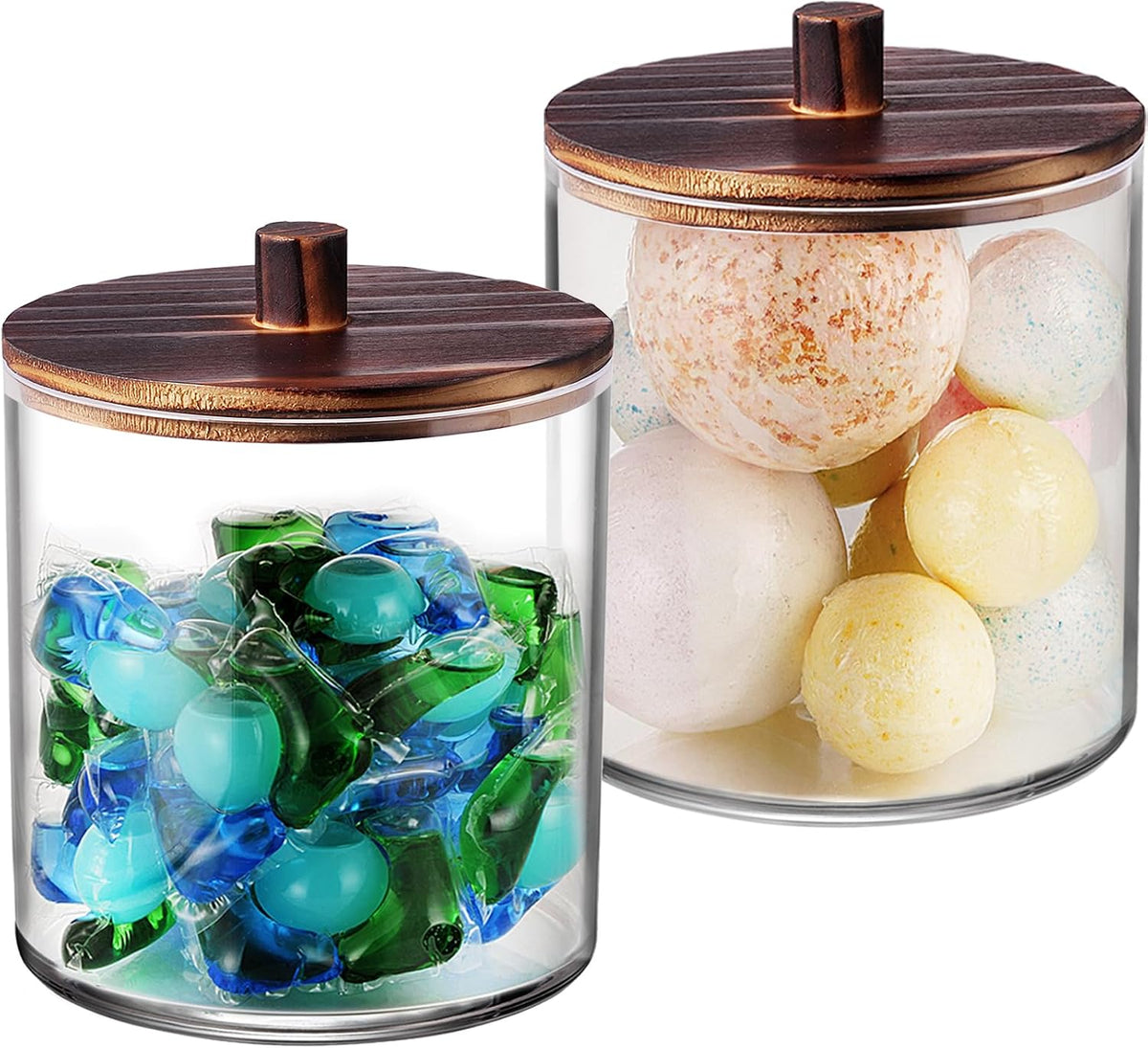 2 Pack 50oz Laundry Pods Container with Dark Wood Lid