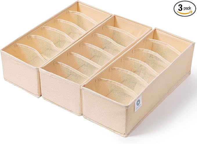 Qozary 3 Pack Sock Underwear Drawer Organizer Dividers, Collapsible Cabinet by Qozary