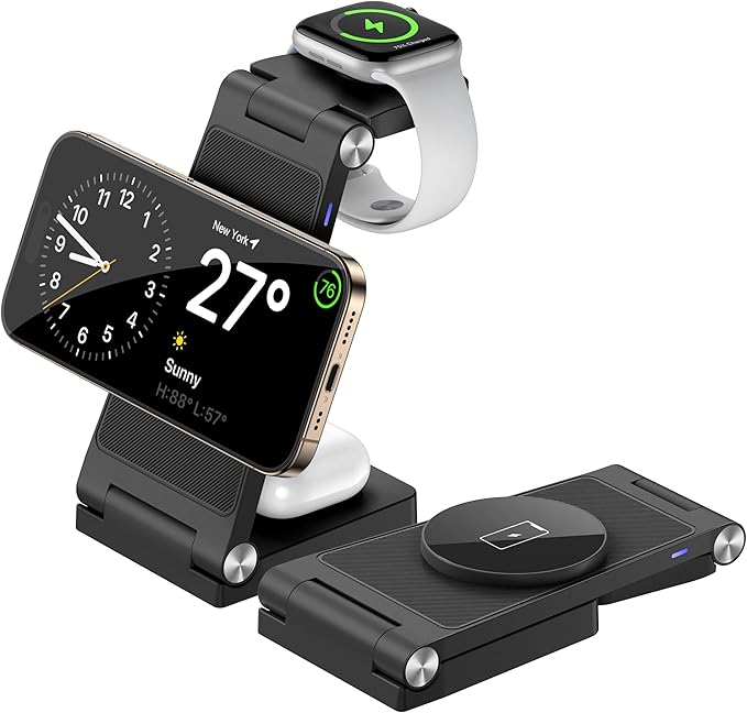 Magnetic Wireless Charger Stand, 3 in 1 Foldable Wireless Charging Station by GEJIUCAI
