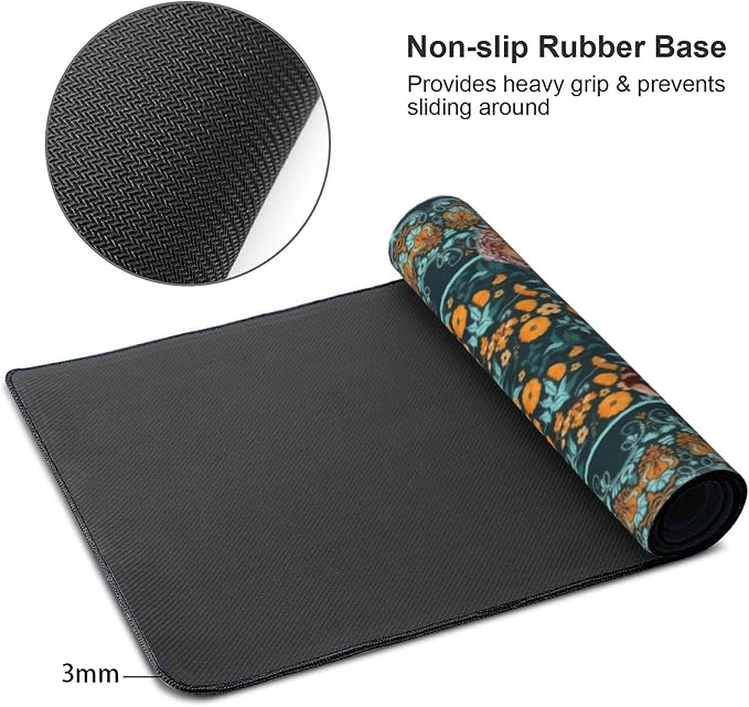 Vintage Floral Tiger Large Mouse Pad, Vintage Aesthetic Gaming Desk Mat - Image 4