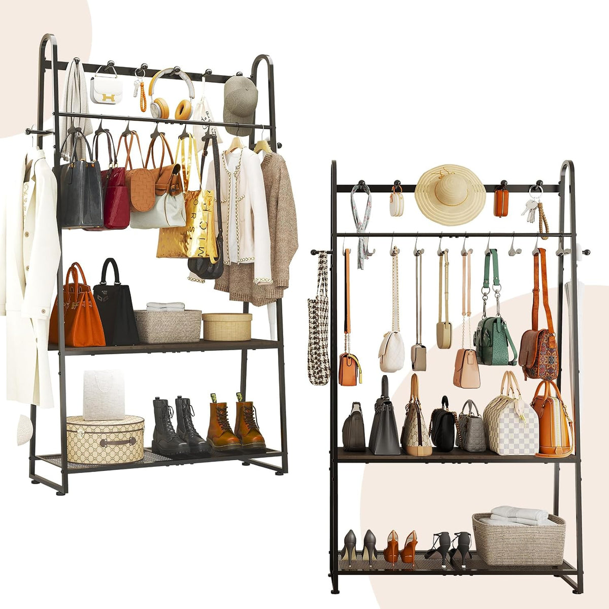 Purse Organizer for Closet, Purse Rack - Tall Purse Shelf with 8 Hooks