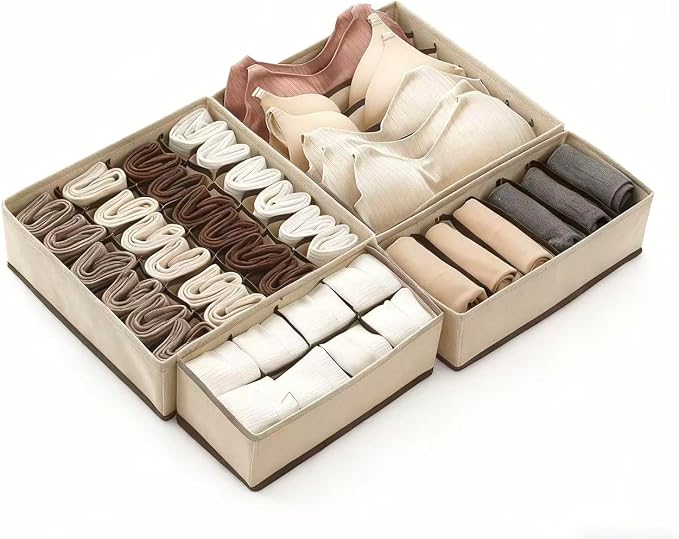 4 Piece Drawer Organiser, Collapsible Non-Woven Sorting Box, Closet Divider by Reflygen