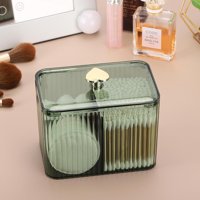 Tbestmax Qtip Holder Dispenser 3-Section Clear Bathroom Organizer Jar 3 Grids - Image 5