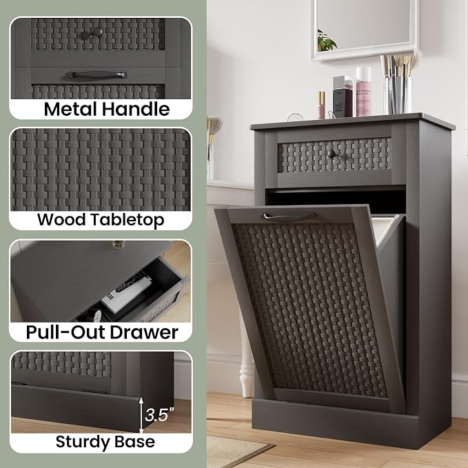 Tilt Out Laundry Hamper Cabinet, 10 Gallon Laundry Cabinet - Image 8