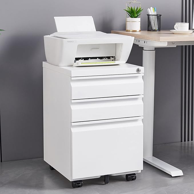 3-Drawer Lockable Mobile File Cabinet – Metal A4/Letter/Legal Size Storage - Image 3