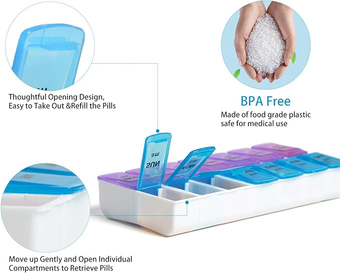 Weekly 7 Day Pill Organizer Case 2 Times a Day, Large Portable Pill Box 7 Day - Image 6