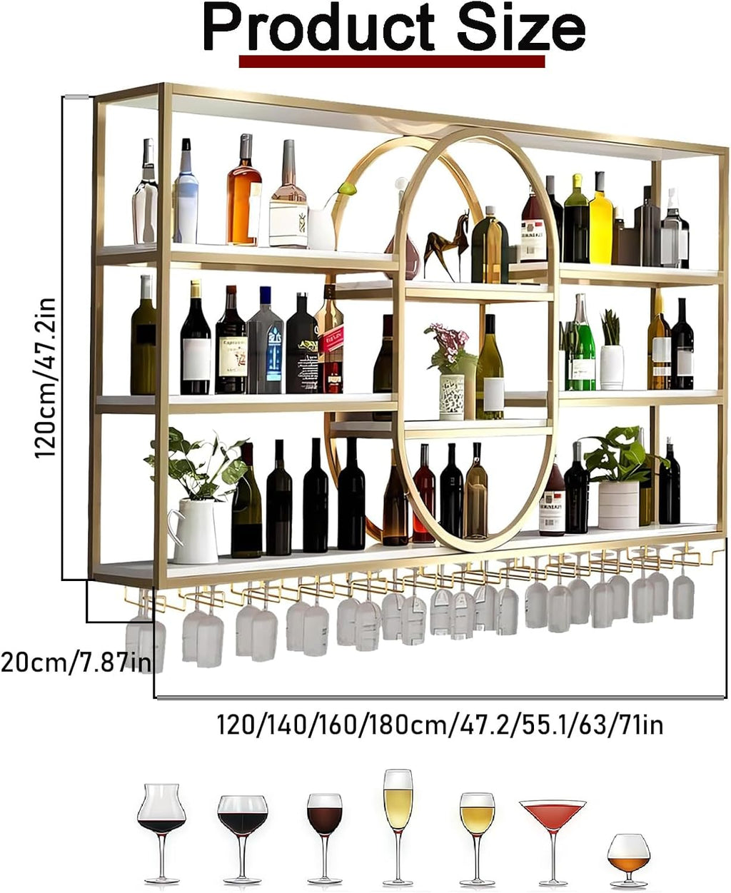 63IN Large Wall Mount Wine Rack, Metal 4 Tier Hanging Bottle Holder