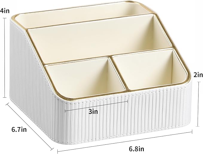 Remote Control Holder with 4 Compartments, PU Leather Small Nightstand Organizer - Image 7