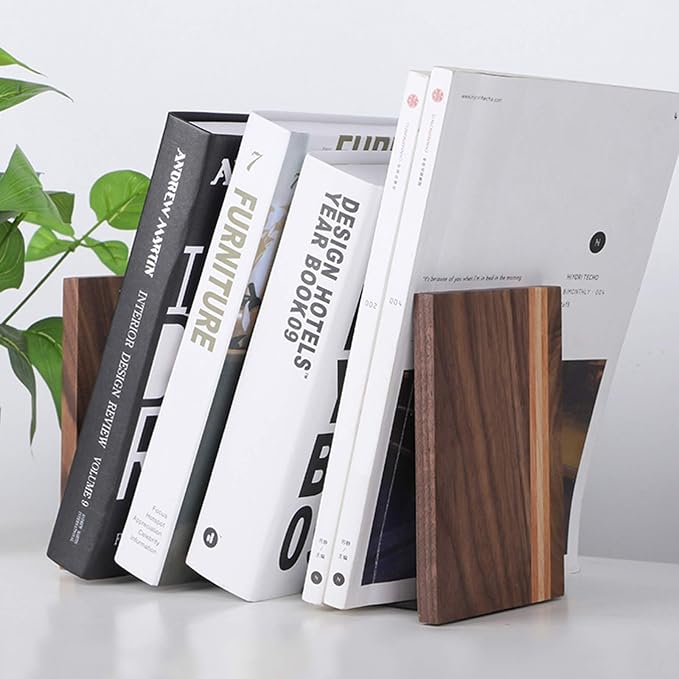 Muso Wood Artist Bookends, Decorative Bookshelf Book Ends Heavy Duty Bookends - Image 5