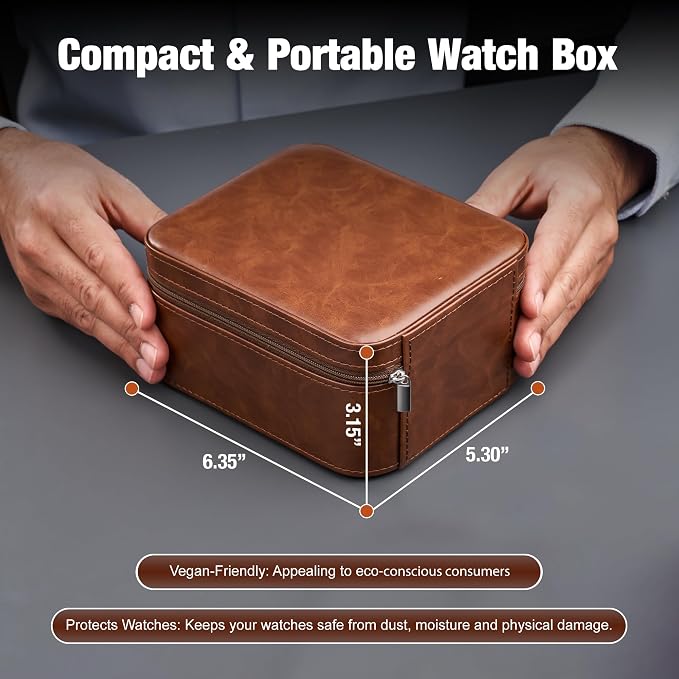 Awesometik 2 Slot Luxury Travel Faux Leather Watch Case. Watch Storage - Image 4