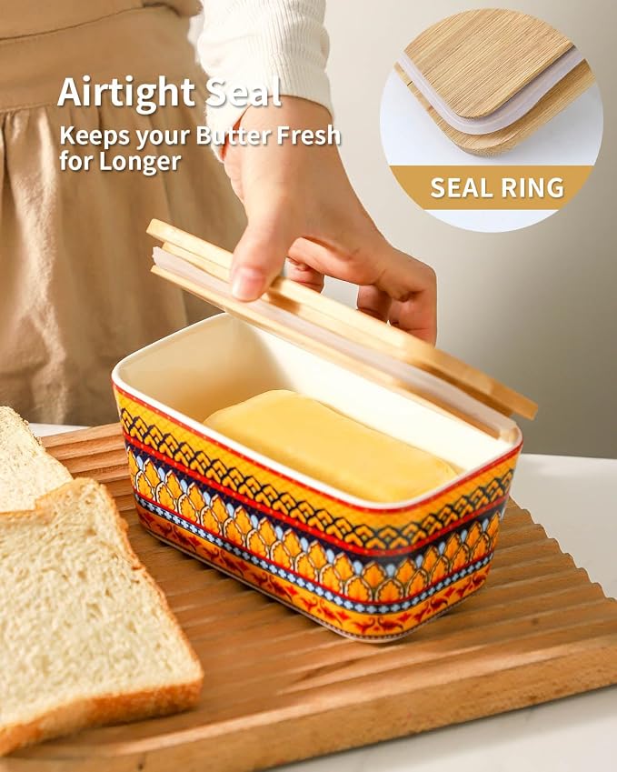 Hasense Bohemian Butter Dish, Farmhouse Ceramic Butter Dish - Image 3