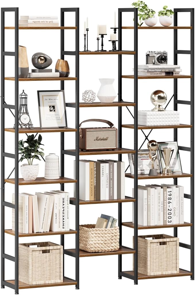 NUMENN Triple Column 6 Tier Bookshelf, Bookcase by NUMENN