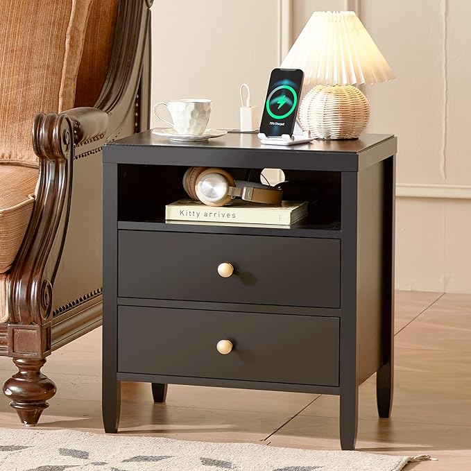 Huuger Black Nightstand Set of 2, Night Stand - Image 5
