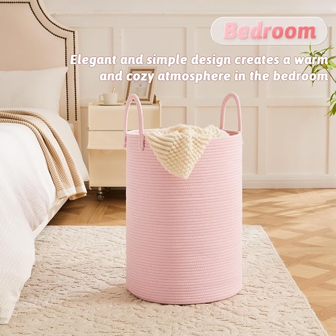 Laundry Basket, Woven Cotton Rope Laundry Hamper, 80L - Image 3