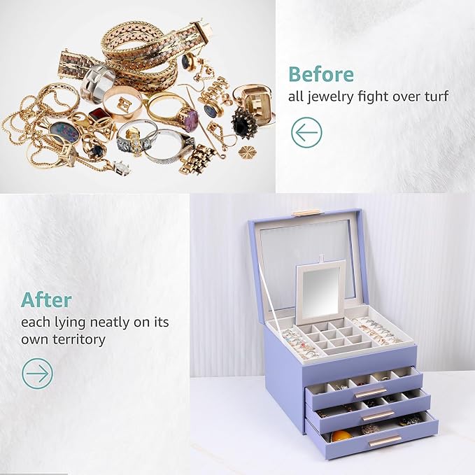BOOVO Clear Lid Jewelry Box, 4 Layers Jewelry Organizer Large Jewelry Storage - Image 6