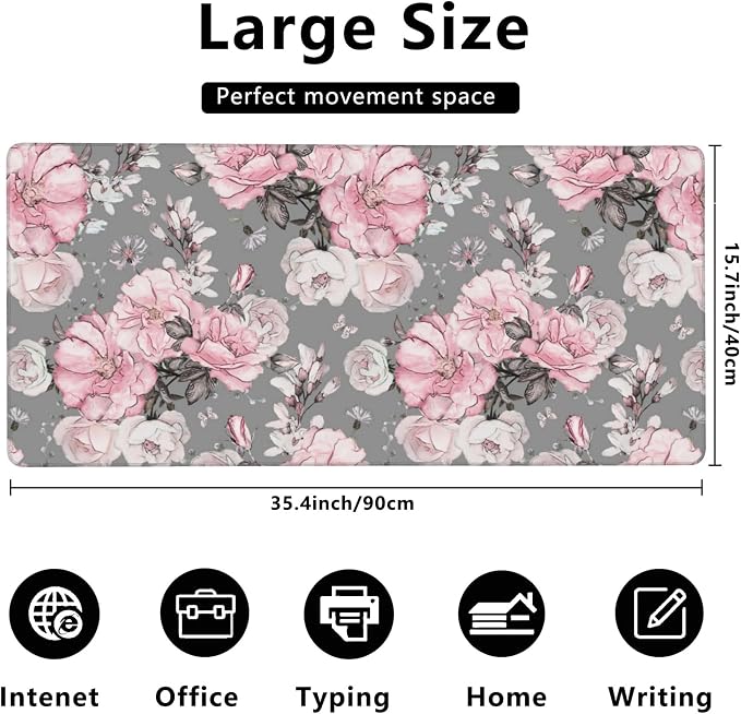 Desk Mat, Flower Rose Gaming Mouse Pad, XXL Extended Mouse Pad Mat - Image 3