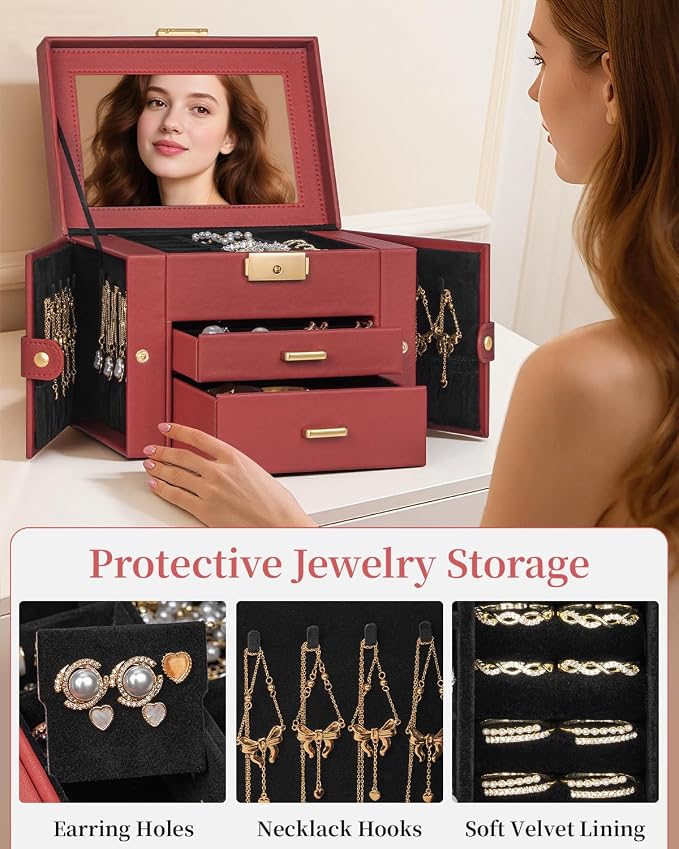 TORIBIO Jewelry Box for Women, Leather Jewelry Organizer - Image 5
